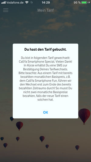 Bestätigung das der Tarif gebucht wurde