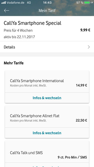 Auswahl zwischen Callya Smartphone Special und Allnet