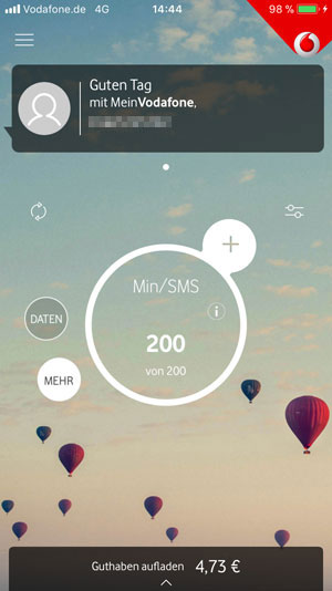 Mein Vodafone App verfügbare Freiminuten
