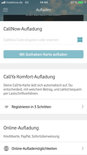 Aufladen per Callnow App